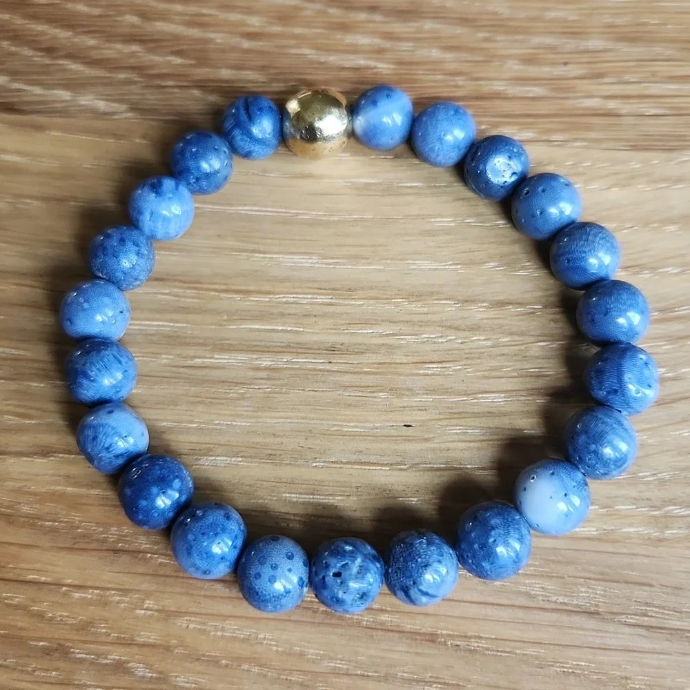 Blue Coral Beaded Stretch Bracelet | Handmade